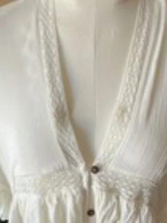 Free People White Lace Ruffle Button Maxi Dress V-Neck Cape Sleeve Size XS - Picture 4 of 10